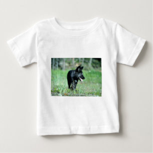 T-shirt Pour Bébé Petit animal gris de Loup-été (noir-phase)