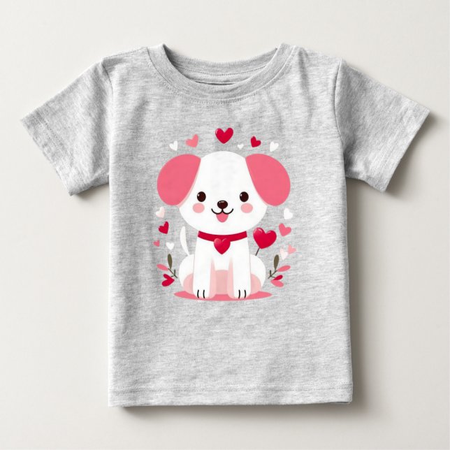 T-shirt Pour Bébé Petit chiot de la Saint-Valentin (Devant)