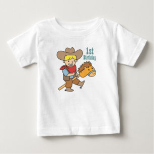 T-shirt Pour Bébé Petit Cowboy Heureux Montant un Cheval à Bascule