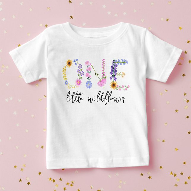 T-shirt Pour Bébé Petit Fleur sauvage premier anniversaire bébé fill (Little Wildflower First Birthday Baby Girl Baby T-Shirt)
