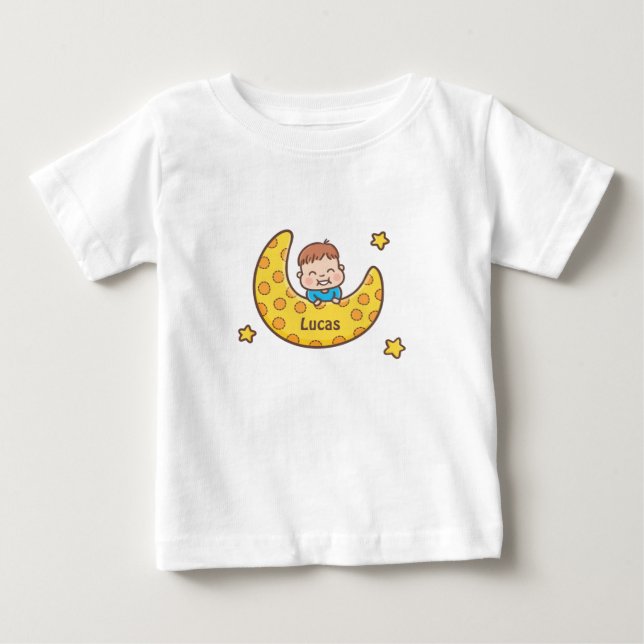 T-shirt Pour Bébé Petit garçon sur la Lune Baby Tee (Devant)