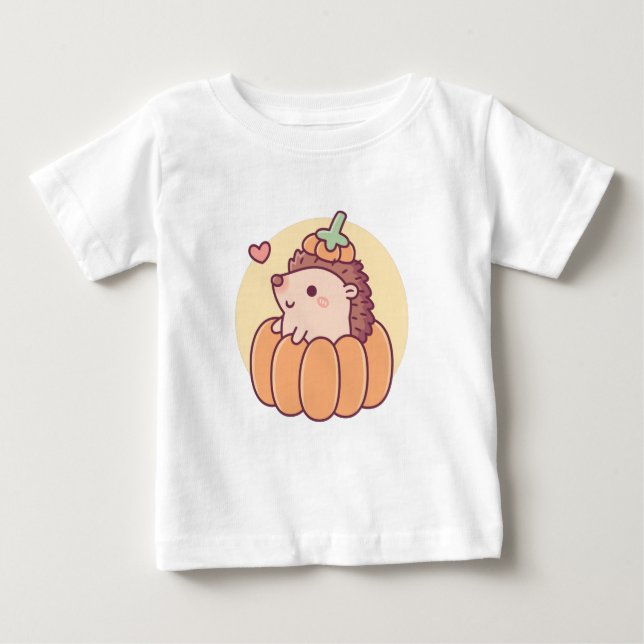 T-shirt Pour Bébé Petit Hérisson En Halloween Citrouille Automne (Devant)