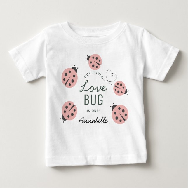 T-shirt Pour Bébé Petit Love Bug Coccinelle Rose Anniversaire (Devant)