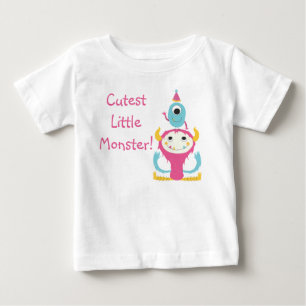 T-shirt Pour Bébé Petit Monstre Cutest Anniversaire Casquette rose b