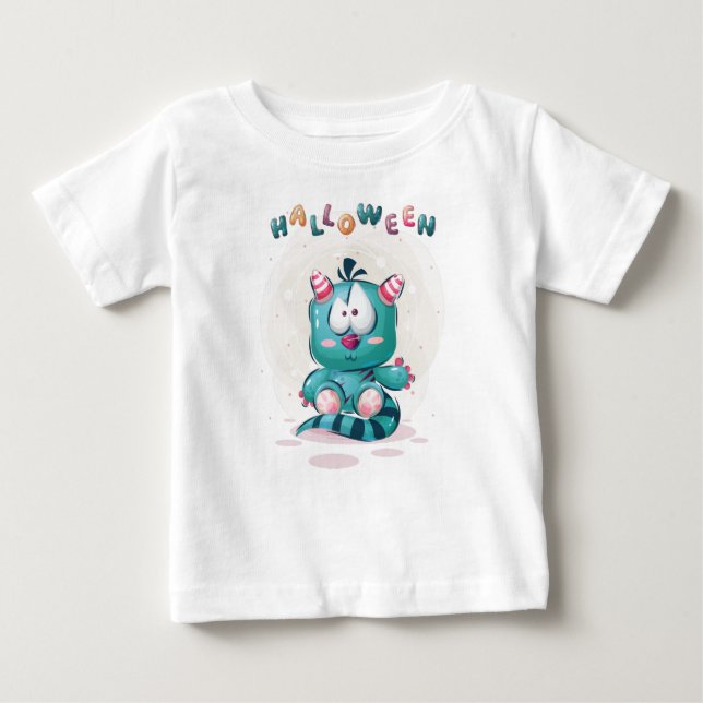 T-shirt Pour Bébé Petit Monstre D'Halloween (Devant)