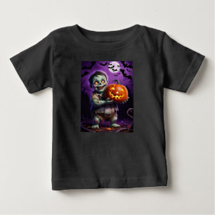 T-shirt Pour Bébé Petit Monstre Vert et ami Citrouille