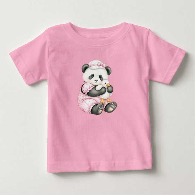 T-shirt Pour Bébé Petit panda en combinaison rose par Natasha Us (Devant)