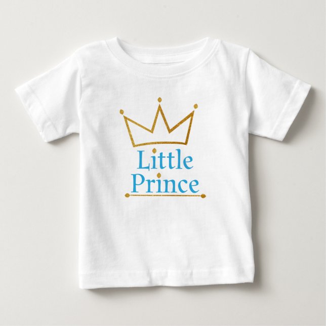 T-shirt Pour Bébé Petit Prince Bleu Texte et or Couronne (Devant)