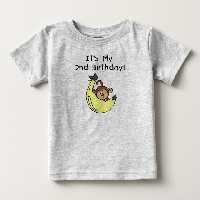 T-shirt Pour Bébé Petit singe sur Banana 2e anniversaire (Devant)