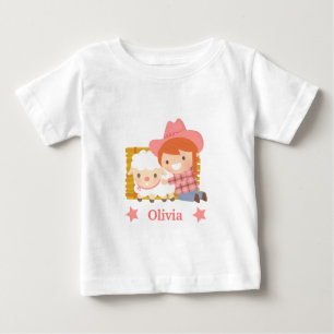 T-shirt Pour Bébé Petite cow-girl mignonne avec l'agneau pour des