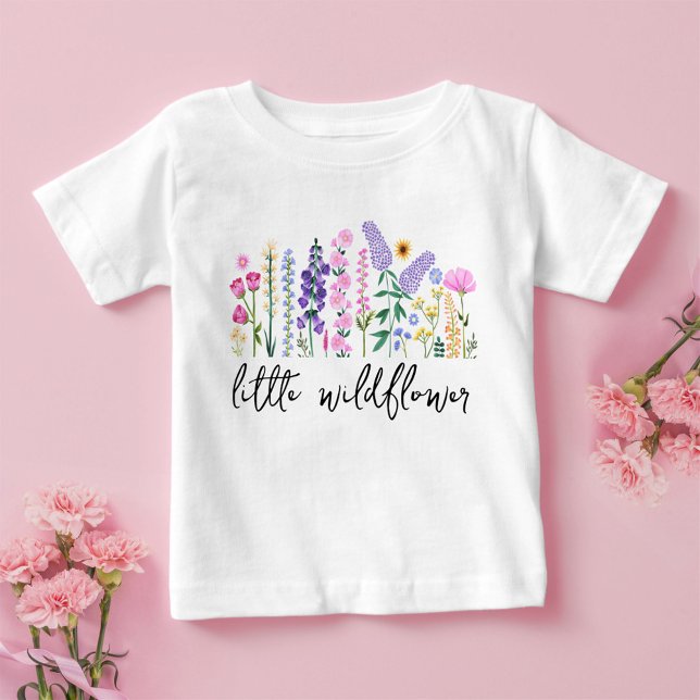 T-shirt Pour Bébé Petite fille d'anniversaire florale Fleur sauvage (Little Wildflower Baby Girl Baby T-Shirt)