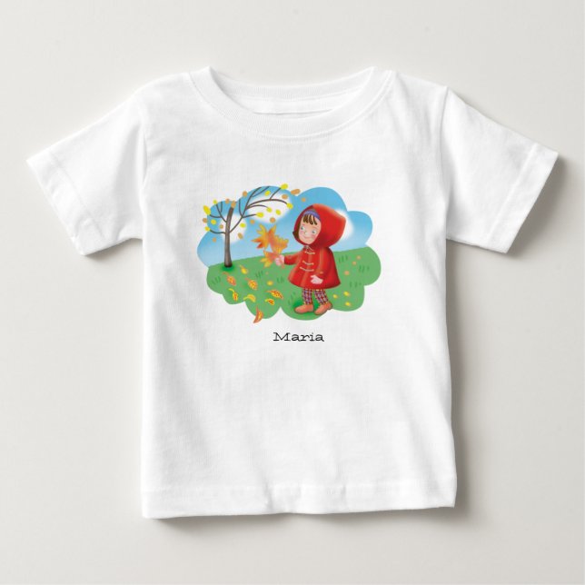 T-shirt Pour Bébé Petite fille mignonne dans un manteau rouge cueill (Devant)