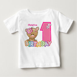 T-shirt Pour Bébé Petite fille premier anniversaire Teddy Bear