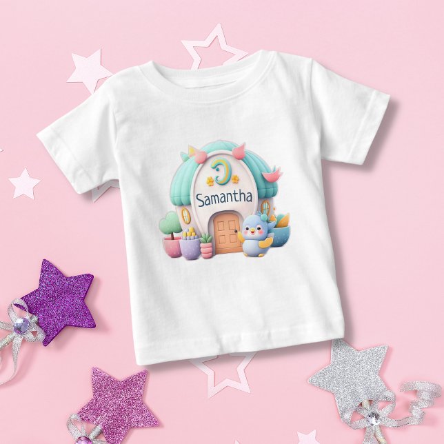 T-shirt Pour Bébé Petite maison avec petit dragon et fille NOM (Créateur téléchargé)