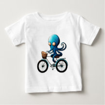 Petite pieuvre bleue mignonne à vélo