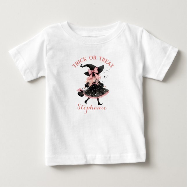 T-shirt Pour Bébé Petite sorcière de Halloween - Friandise ou farce (Devant)