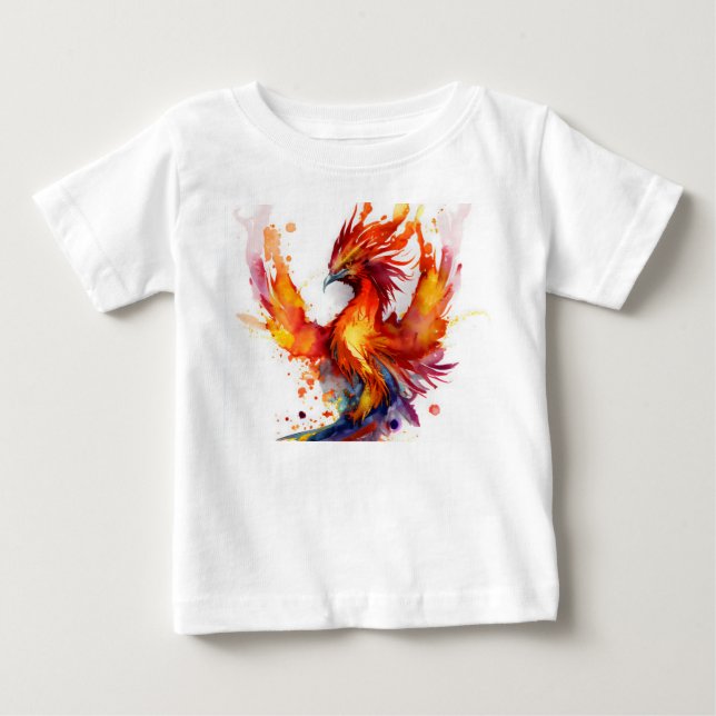 T-shirt Pour Bébé Phoenix en Flames Aquarelle Design (Devant)