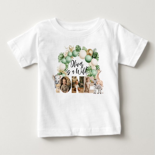 T-shirt Pour Bébé Photo d'animal de safari d'anniversaire Wild One (Devant)