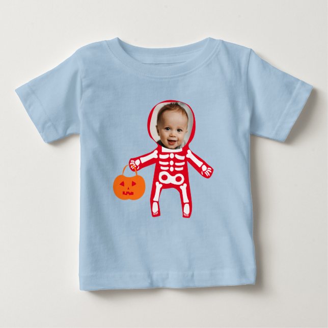 T-shirt Pour Bébé Photo personnalisée Halloween squelette astuce ou  (Devant)