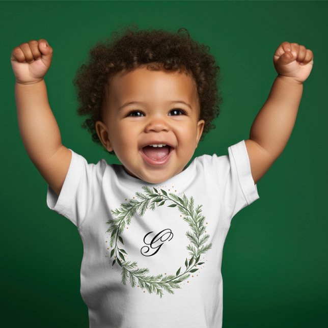T-shirt Pour Bébé Photo personnalisée Monogramme Pine Wire Noël (Créateur téléchargé)