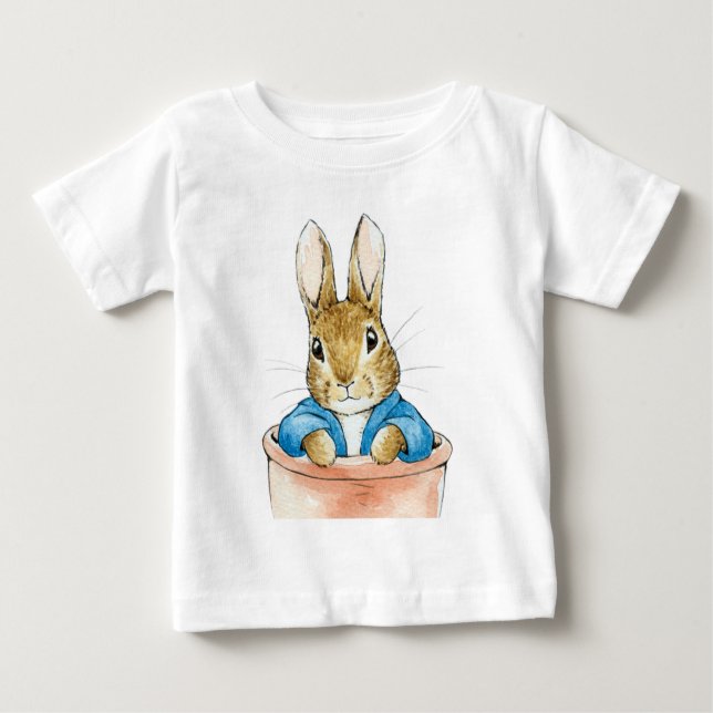 T-shirt Pour Bébé Pierre le lapin assis dans un pot (Devant)