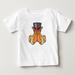 T-shirt Pour Bébé Pieuvre en gentleman avec haut-de-forme