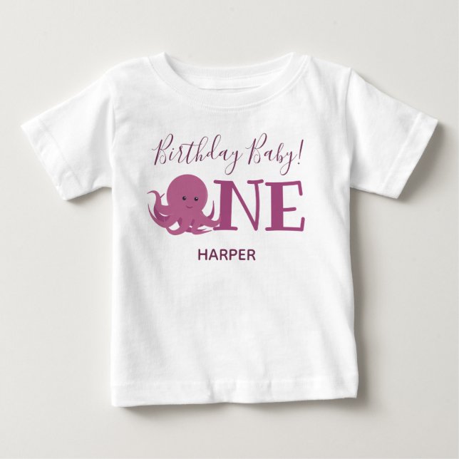T-shirt Pour Bébé Pieuvre mignonne Un nom Premier anniversaire Baby  (Devant)