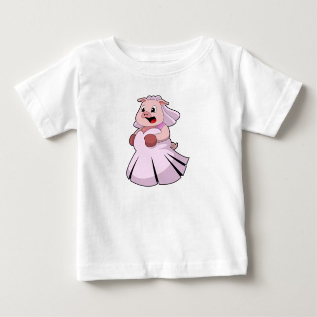 T-shirt Pour Bébé Pig as Bride with Wedding dress.PNG (Devant)