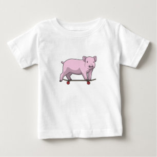 T-shirt Pour Bébé Pig as skater avec skate
