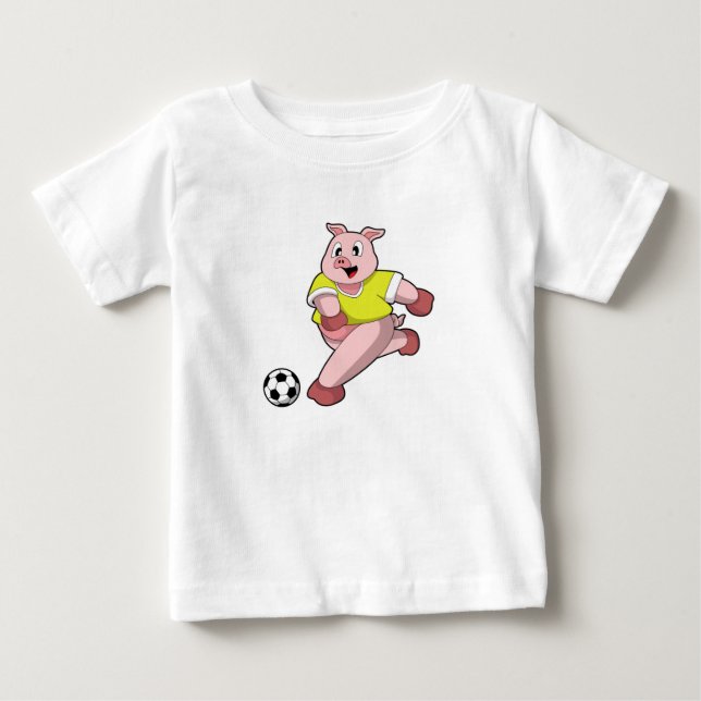 T-shirt Pour Bébé Pig comme joueur de football avec Soccer (Devant)