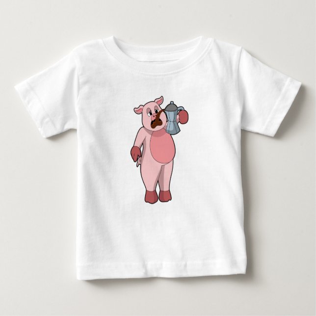 T-shirt Pour Bébé Pig with coffee pot (Devant)