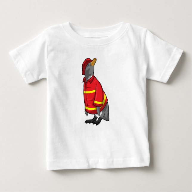 T-shirt Pour Bébé Pingouin as Firefighter with Helmet (Devant)