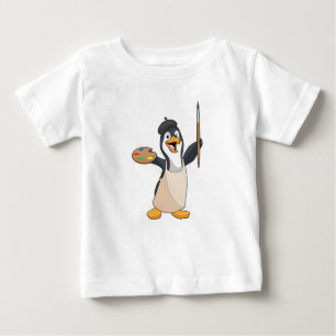 T-shirt Pour Bébé Pingouin as Painter with Paint brush & Colour