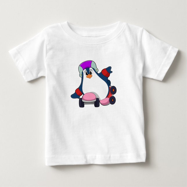 T-shirt Pour Bébé Pingouin comme Patineur Inline avec Patins Inline (Devant)