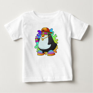 T-shirt Pour Bébé Pingouin comme peintre avec Spray