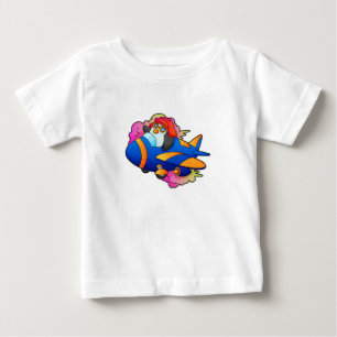 T-shirt Pour Bébé Pingouin comme pilote avec avion