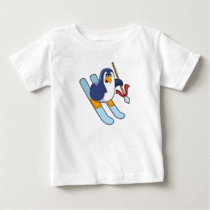 T-shirt Pour Bébé Pingouin comme skieur avec ski