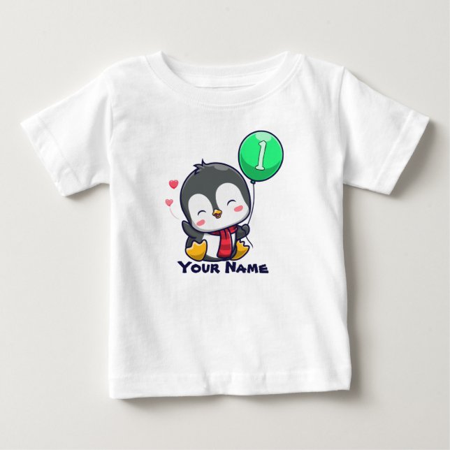T-shirt Pour Bébé Pingouin d'anniversaire (Devant)