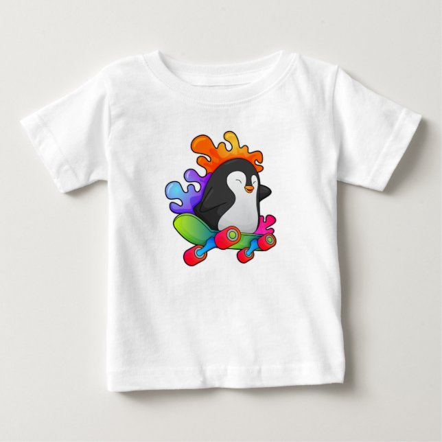 T-shirt Pour Bébé Pingouin en patinage avec skateboard (Devant)