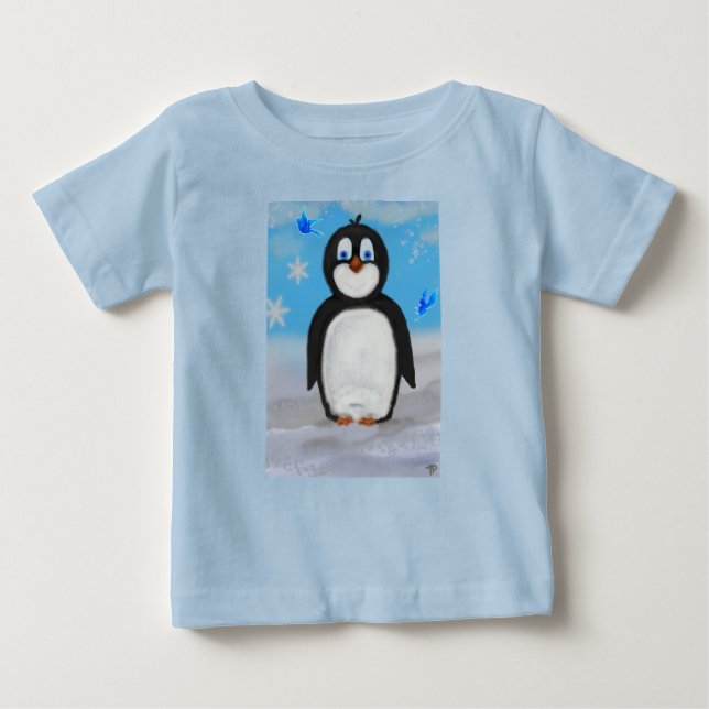 T-shirt Pour Bébé Pingouin, heureux (Devant)