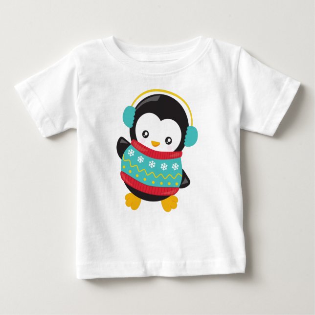 T-shirt Pour Bébé Pingouin mignon, Pingouin Avec Sweat, Moufles Orei (Devant)