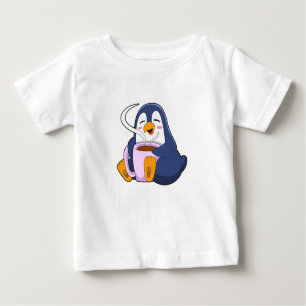 T-shirt Pour Bébé Pingouin with Cup of Coffee