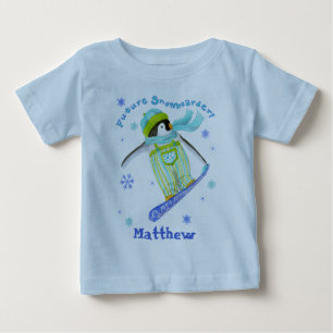 T-shirt Pour Bébé Pingouins en jeu, Snowboarder, T-shirt bébé