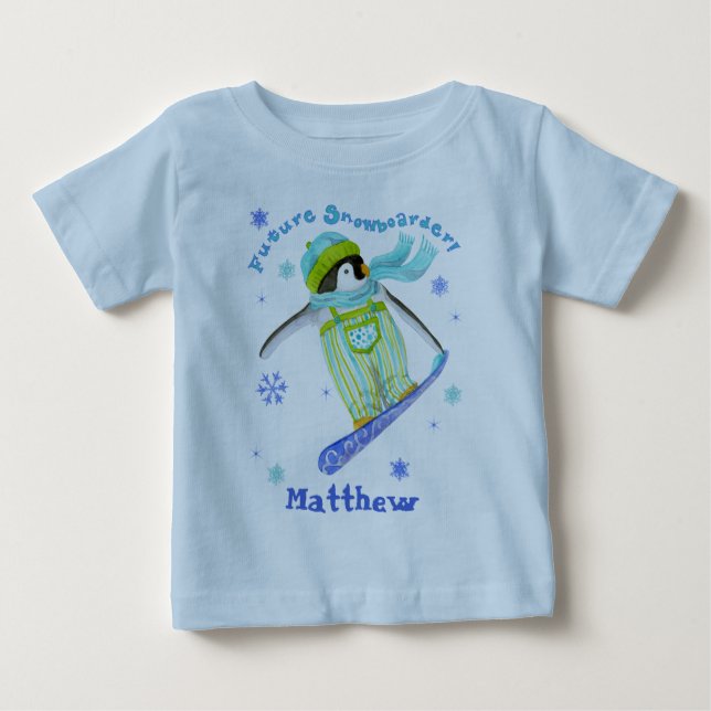 T-shirt Pour Bébé Pingouins en jeu, Snowboarder, T-shirt bébé (Devant)