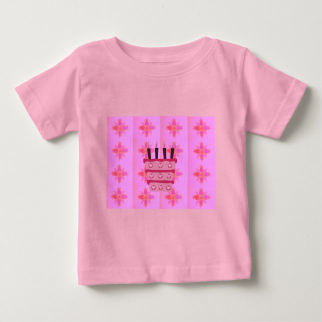 T-shirt Pour Bébé Pink Bird Cake Art Imprimer (Devant)