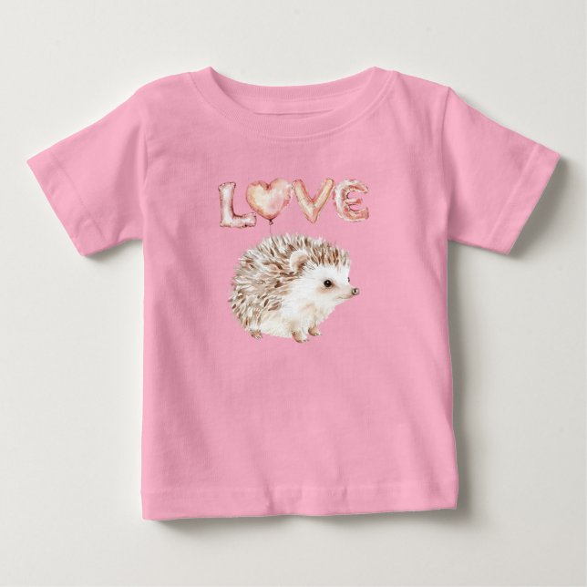 T-shirt Pour Bébé Pink Heart Love Balloons Cute Hedgehog (Devant)