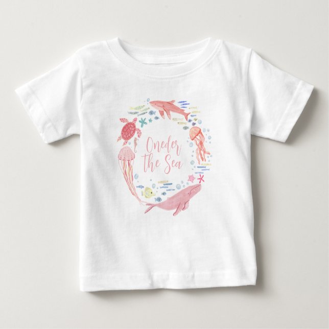 T-shirt Pour Bébé Pink Oneder La Mer 1er Anniversaire (Devant)