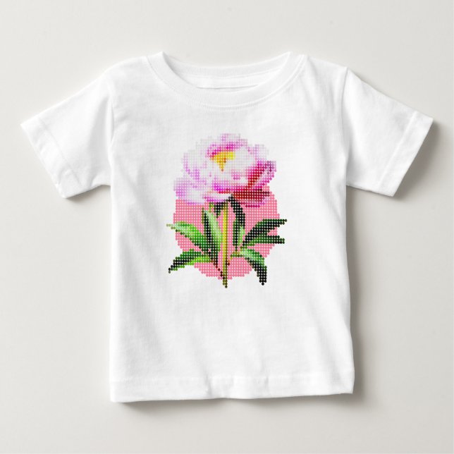 T-shirt Pour Bébé Pink Peony Dot Mosaic Flower (Devant)