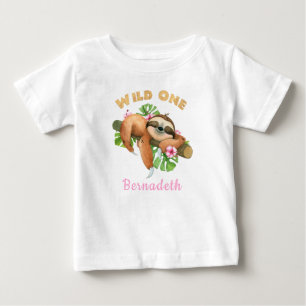 T-shirt Pour Bébé Pink WILD ONE Sloth 1st Birthday