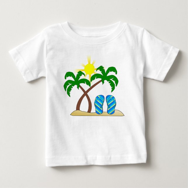 T-shirt Pour Bébé Plage mignonne avec palmiers Baby (Devant)
